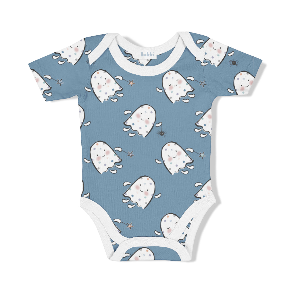 Dotty the Little Ghost Halloween Seamless Pattern Design In Midnight