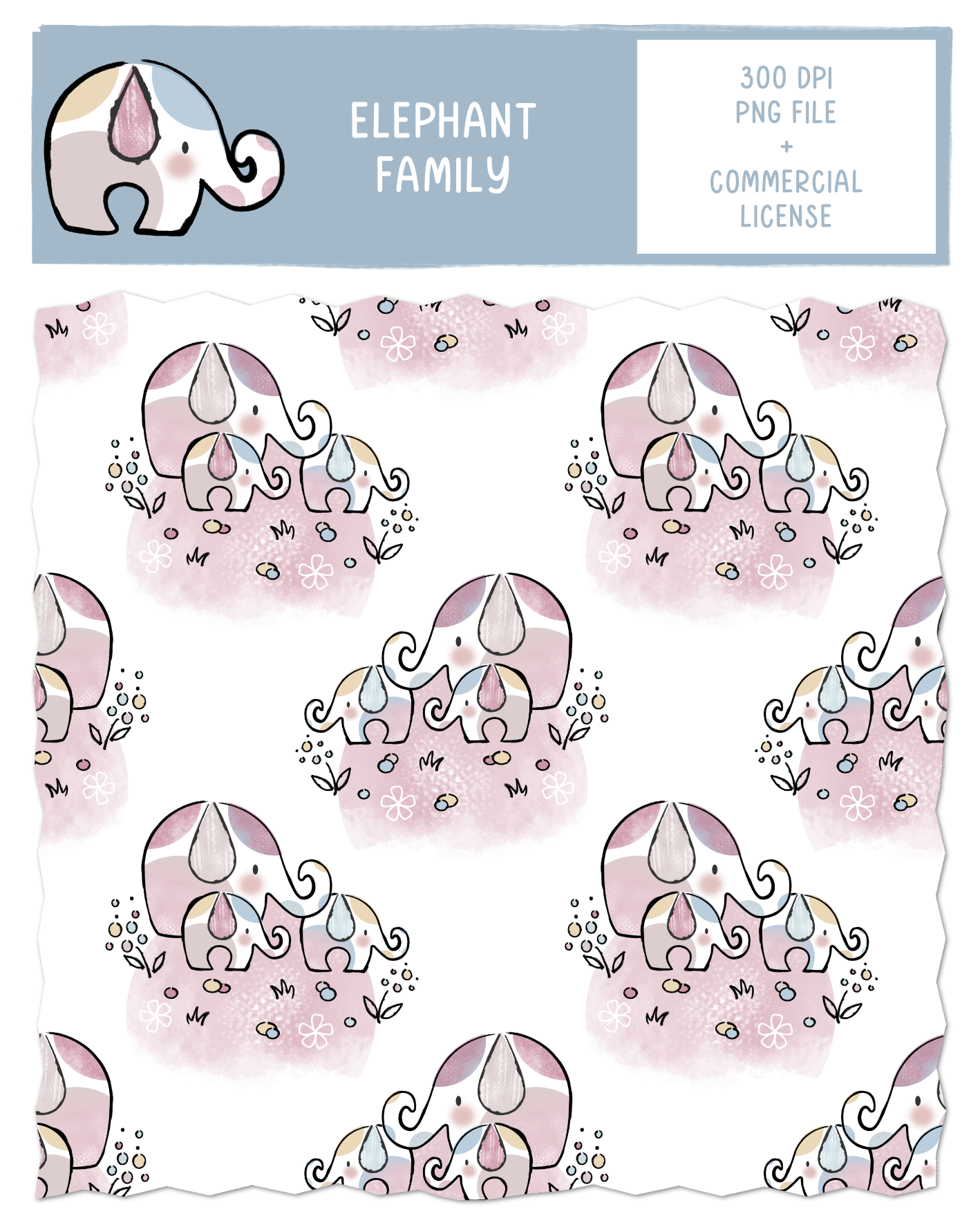 Elephant Family Seamless Pattern Design