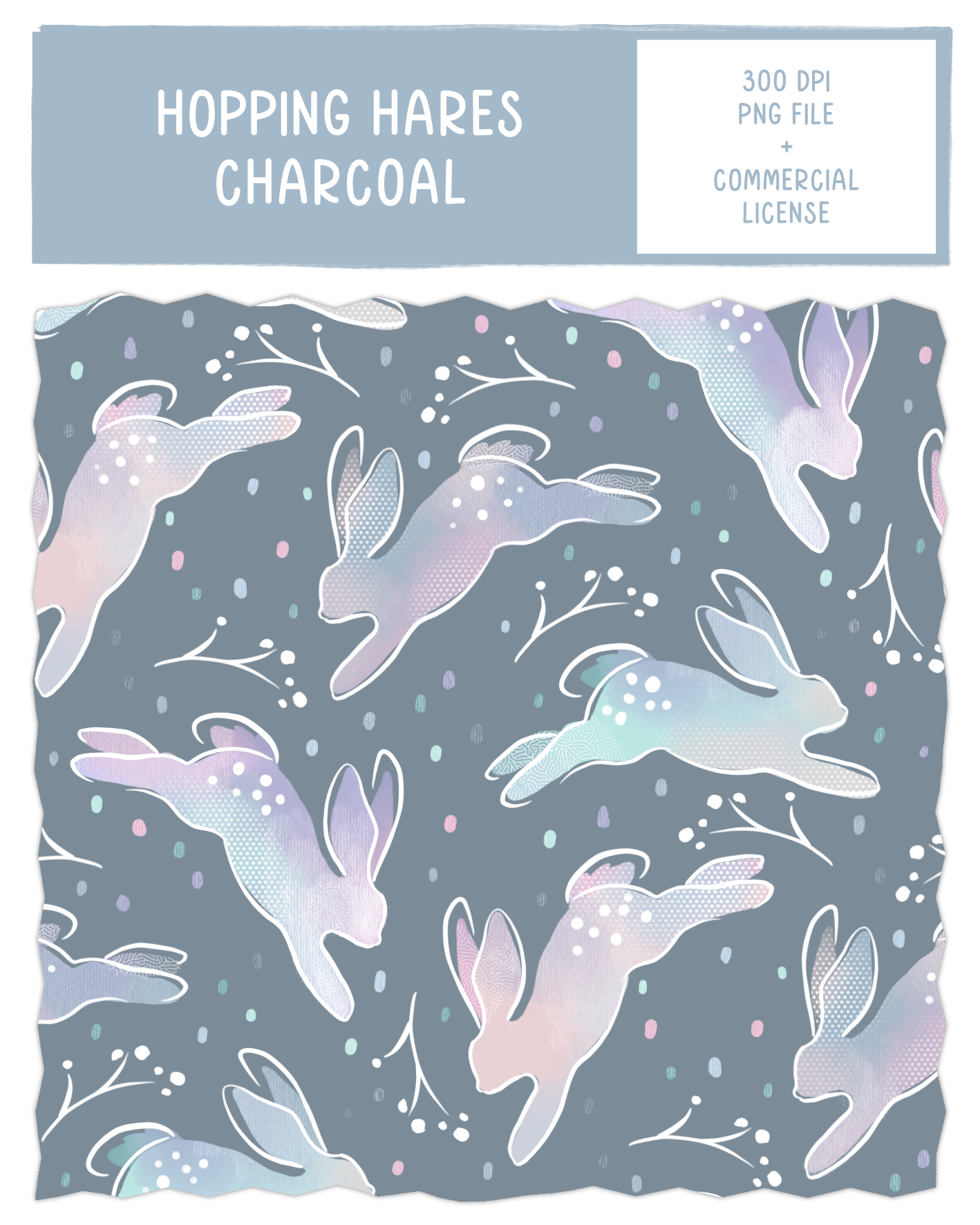 Hopping Hares in Charcoal Kids Pattern Design