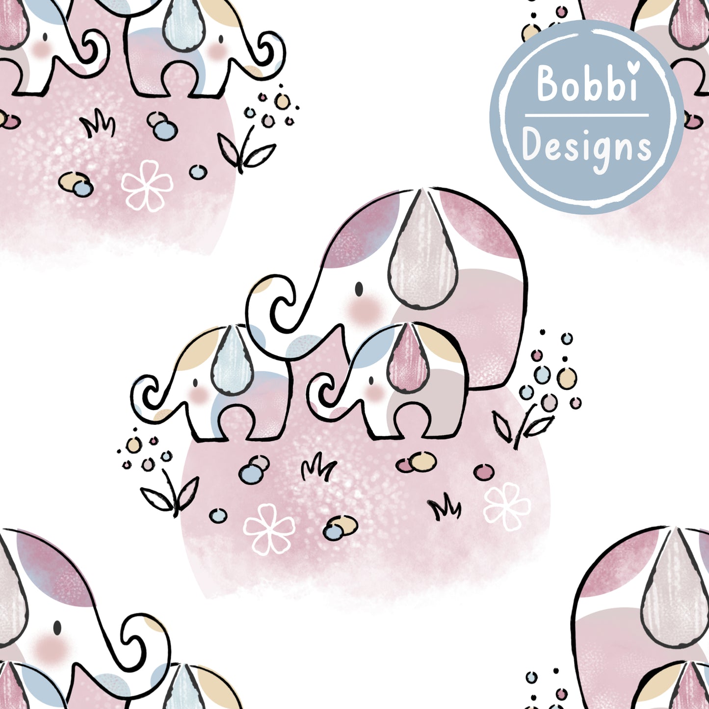 Elephant Family Seamless Pattern Design