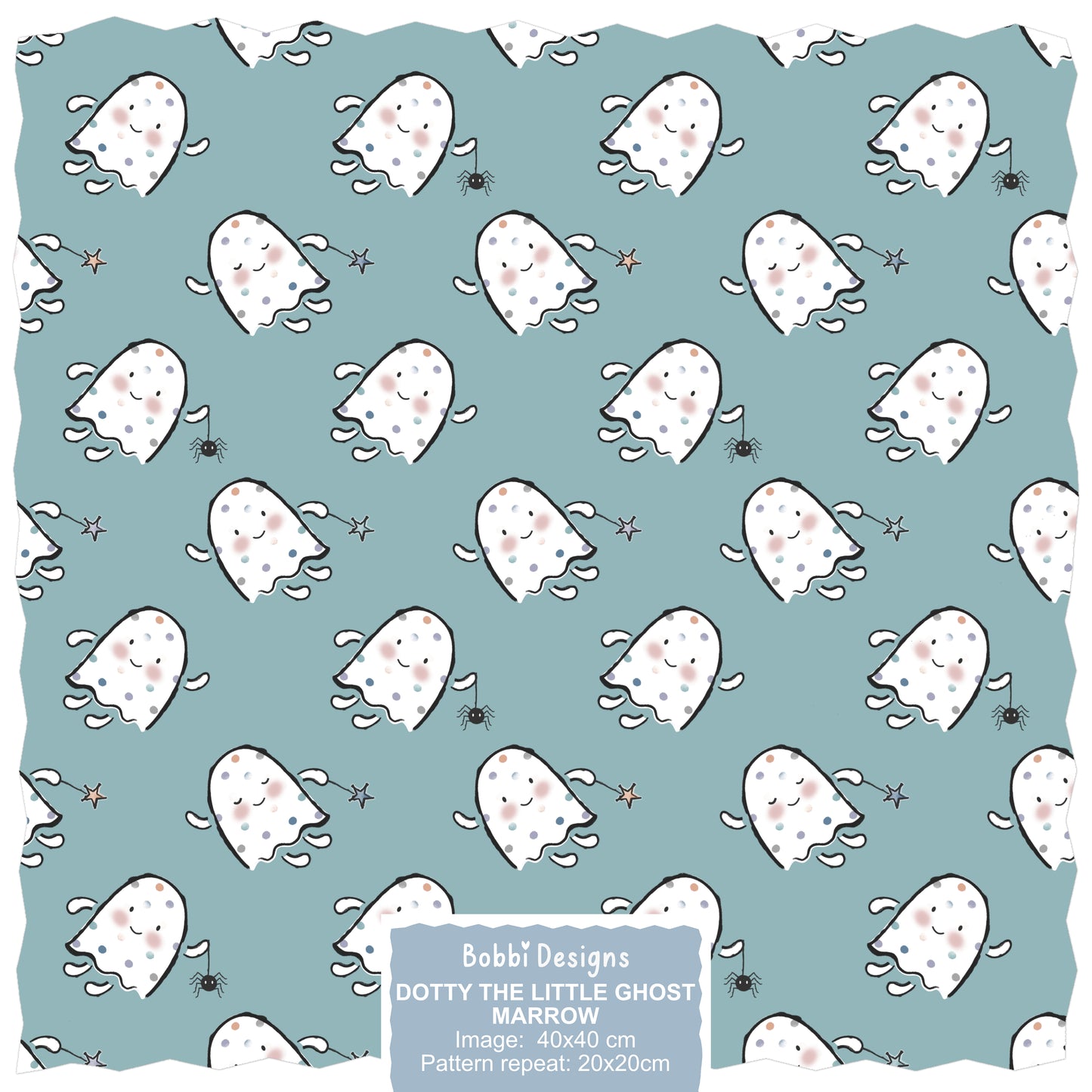 Dotty the Little Ghost Halloween Seamless Pattern Design In Marrow