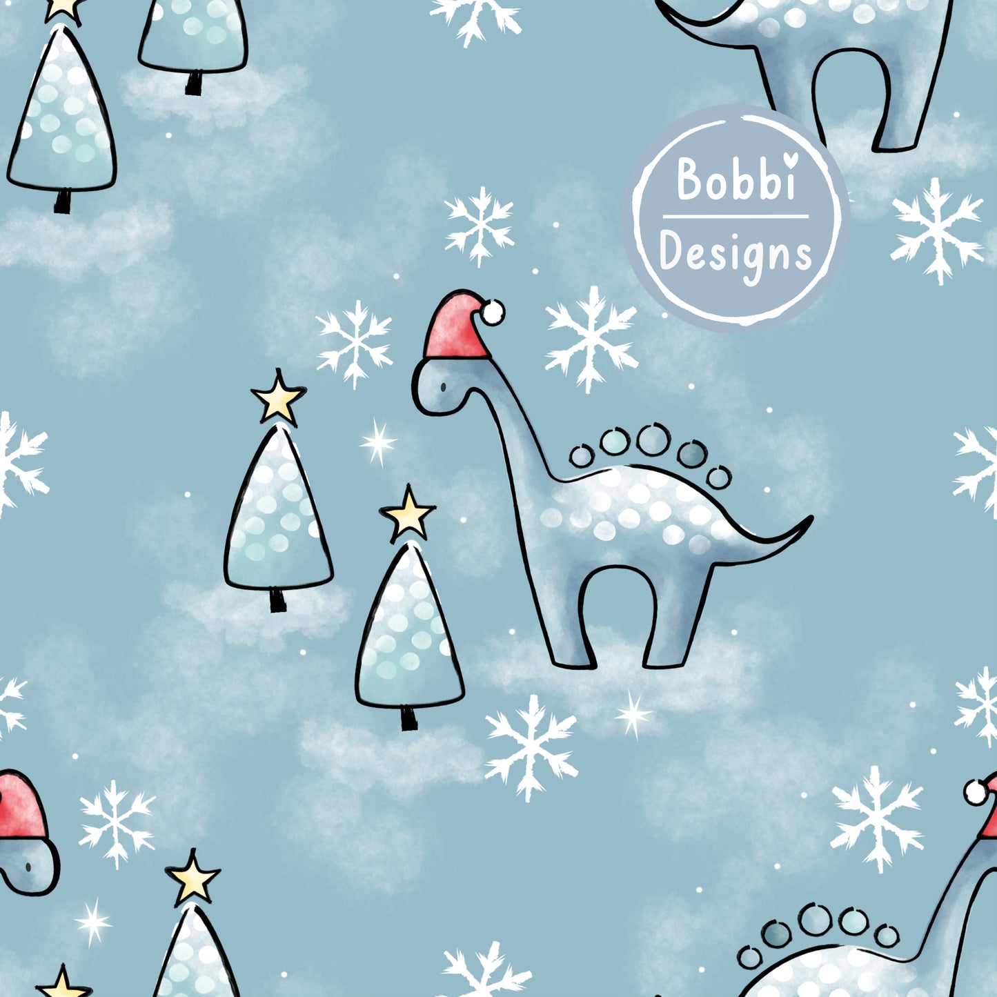 Christmas Dino Seamless Pattern Design Ice