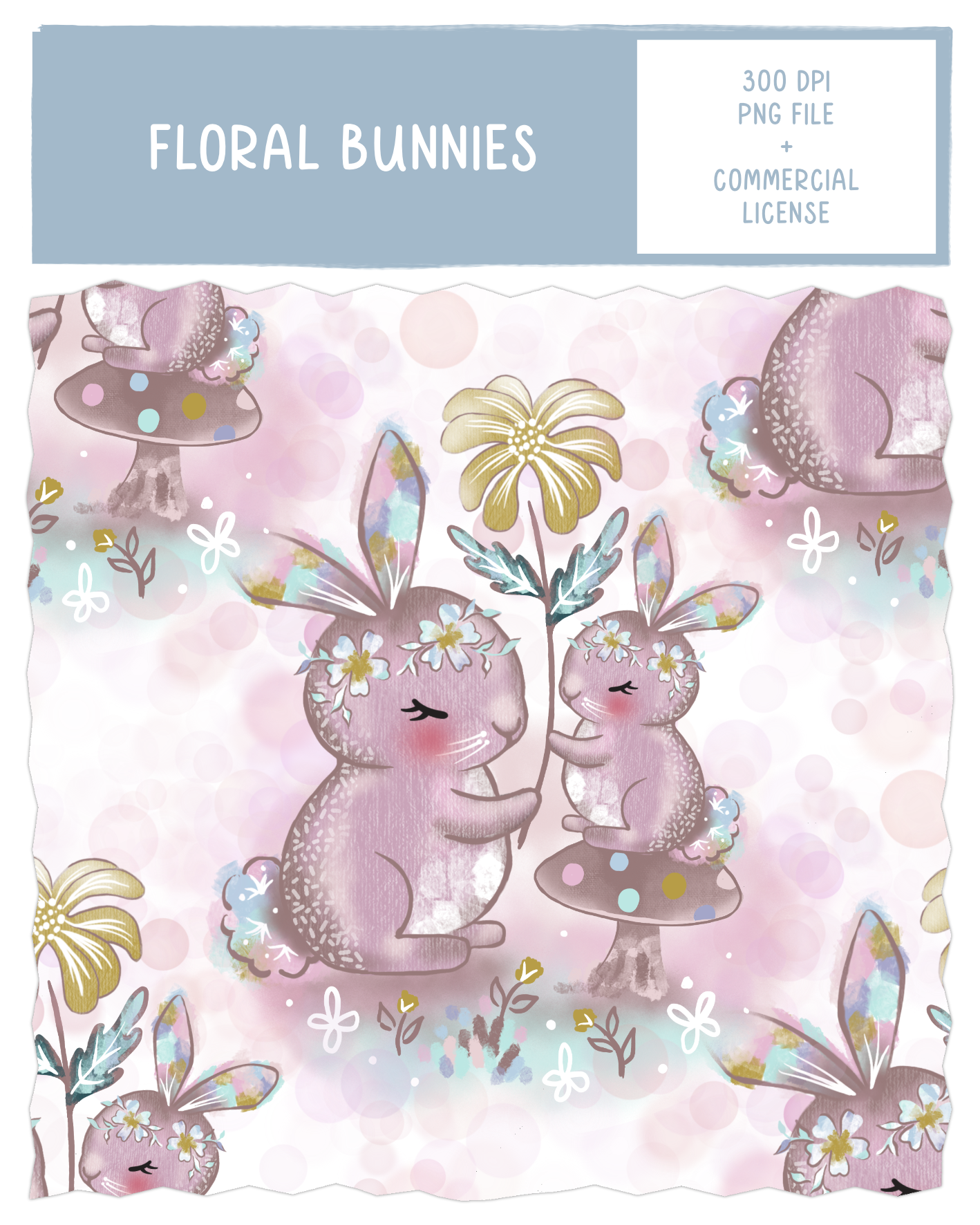 Floral Bunnies Kids Pattern Design