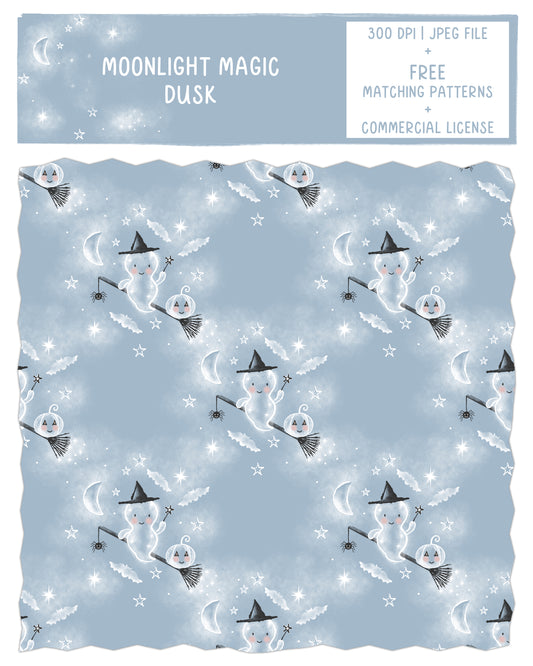 Moonlight Magic Halloween Seamless Pattern Design in Dusk