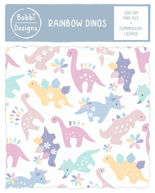 Rainbow Dinosaurs Kids Pattern Design