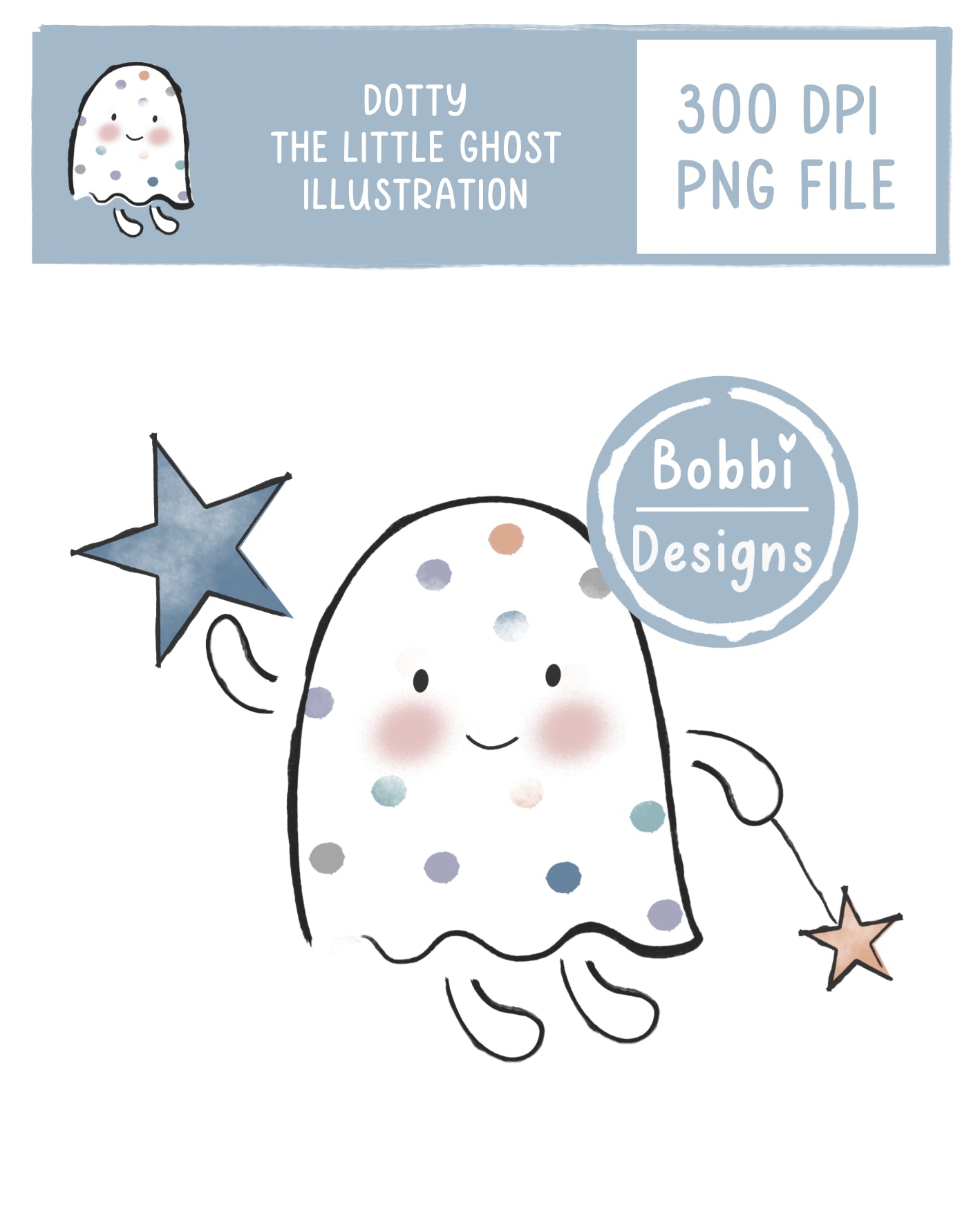 Dotty the Little Ghost Halloween Illustration