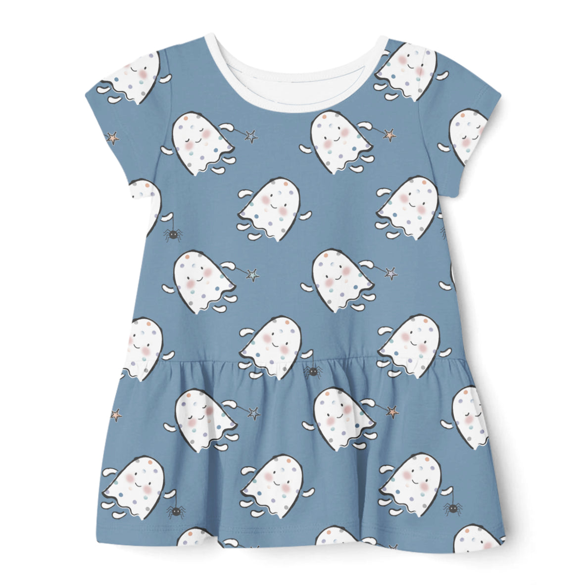 Dotty the Little Ghost Halloween Seamless Pattern Design In Midnight