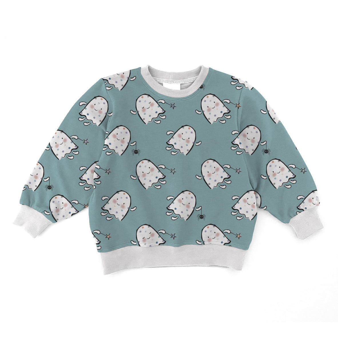 Dotty the Little Ghost Halloween Seamless Pattern Design In Marrow