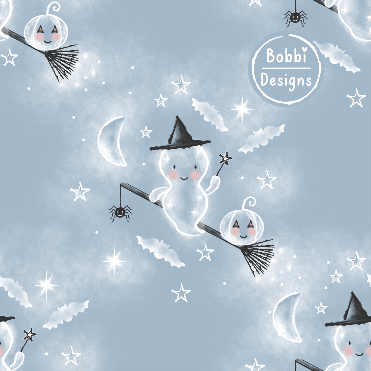 Moonlight Magic Halloween Seamless Pattern Design in Dusk