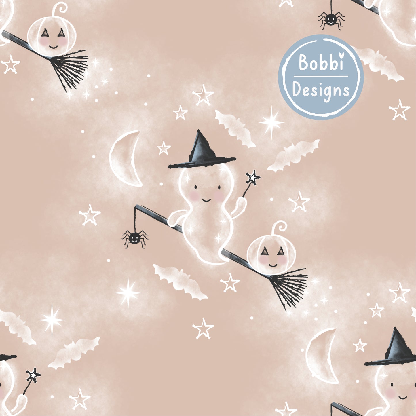 Moonlight Magic Halloween Seamless Pattern Design In Pumpkin