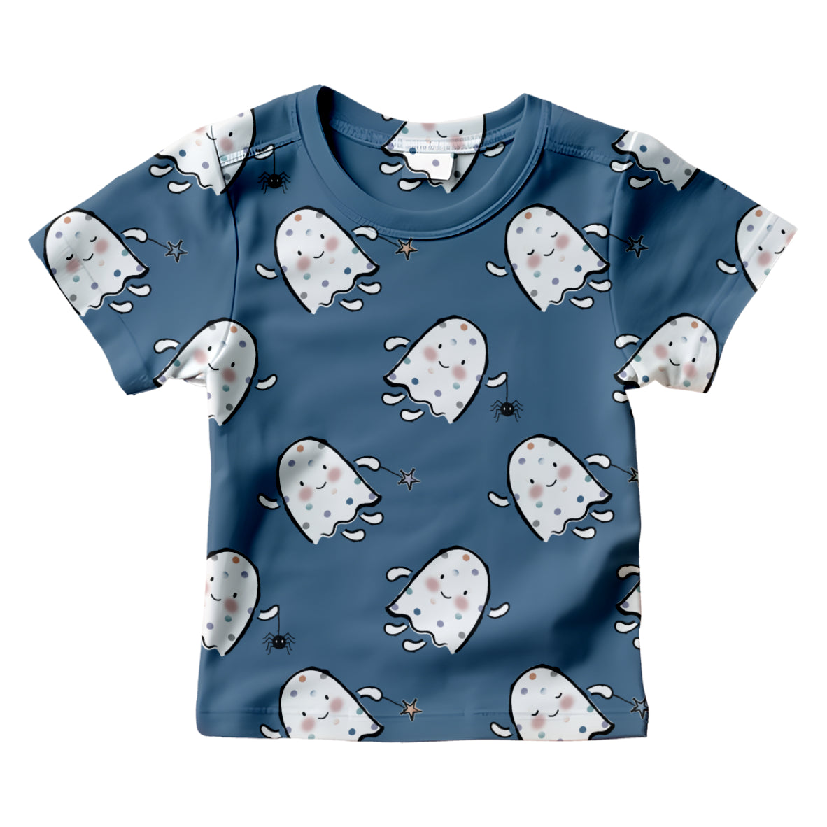 Dotty the Little Ghost Halloween Seamless Pattern Design In Midnight