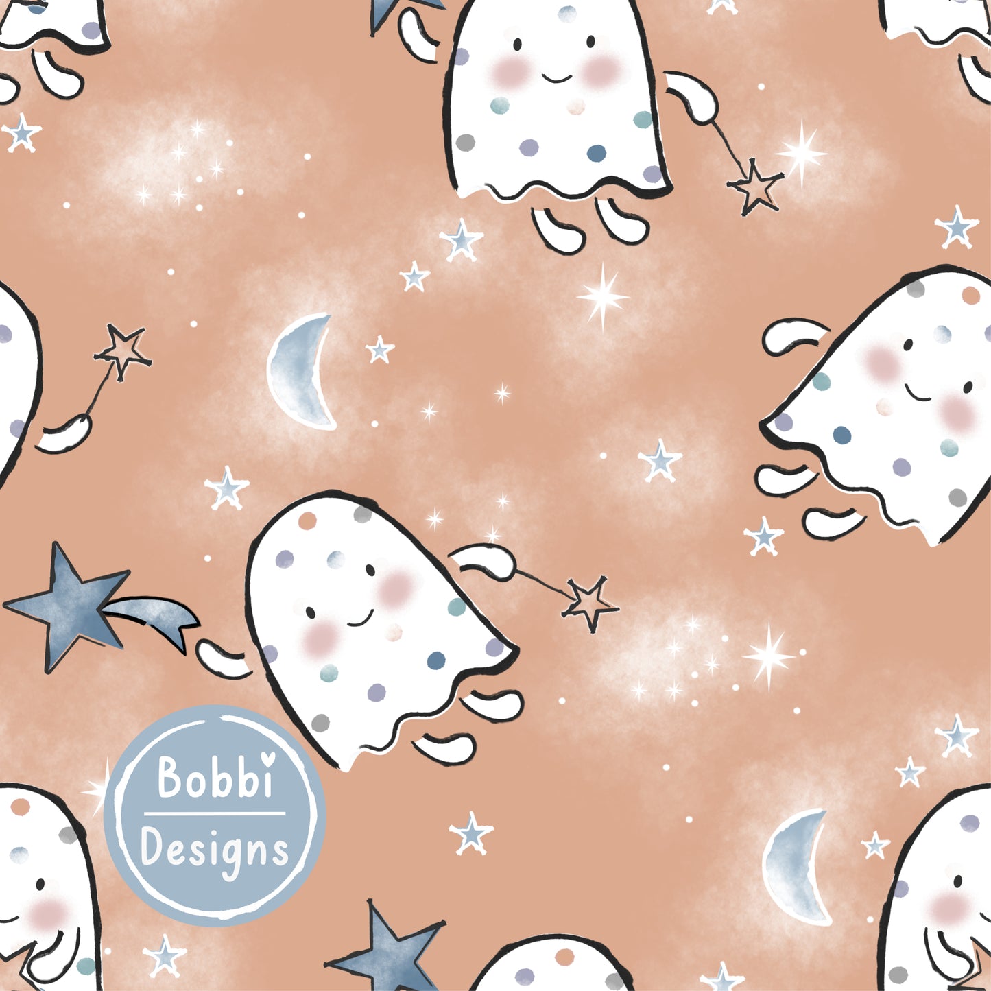 Star Catcher Halloween Seamless Pattern Design In Pumpkin