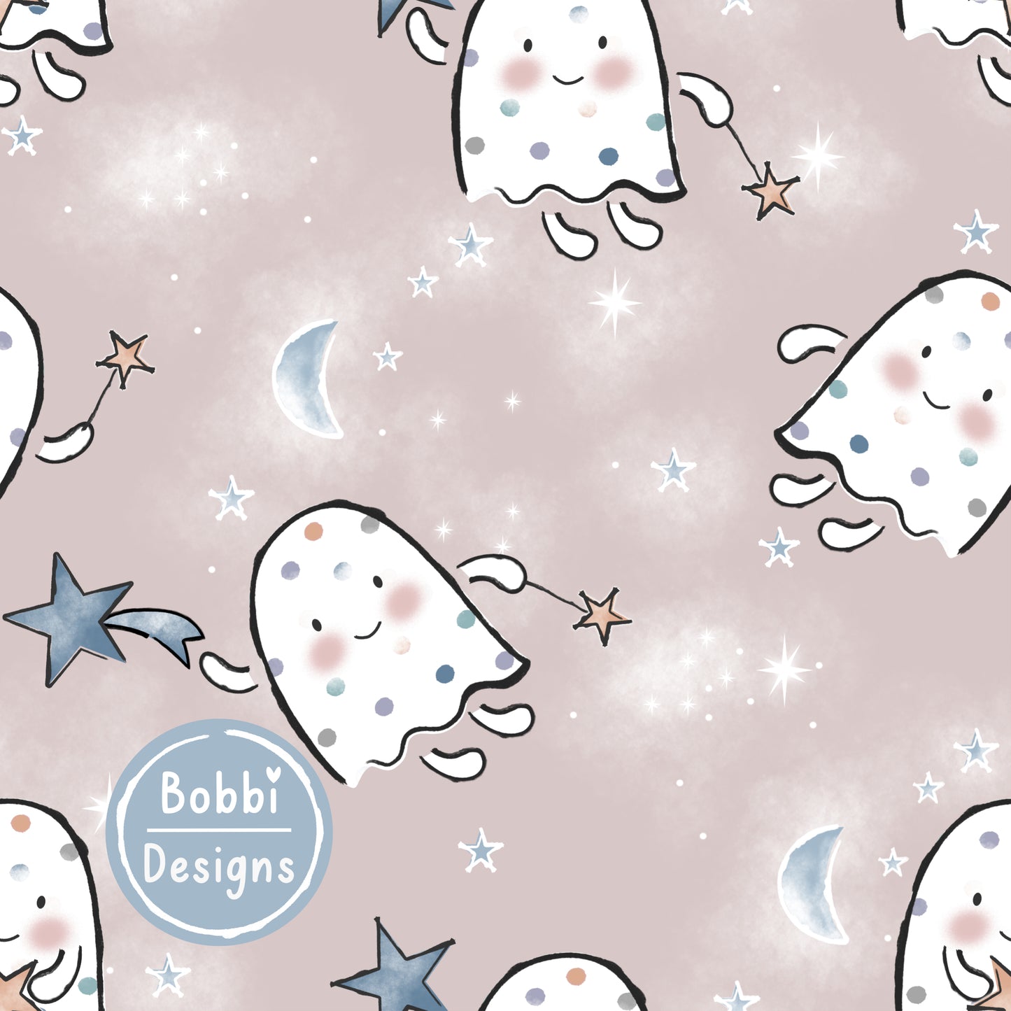 Star Catcher Halloween Seamless Pattern Design In Taupe
